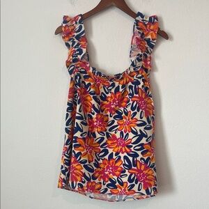 MUD PIE Pink Floral Ruffle Strap Top